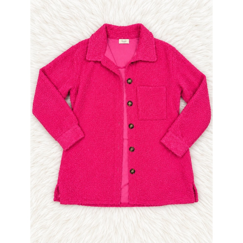 Les Amis Hot Pink Boucle Shacket Oversized Button Up Jacket Fuchsia M
